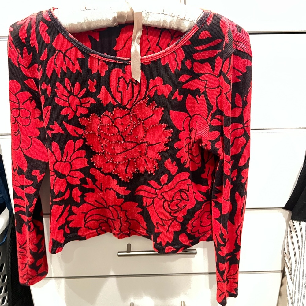 Red black sweater sparkle Christmas rose small cotton sequin Holiday